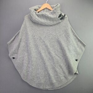 Neiman Marcus Cashmere Poncho Sweater L Gray Cable Cowl Neck Buckle Wrap 3463